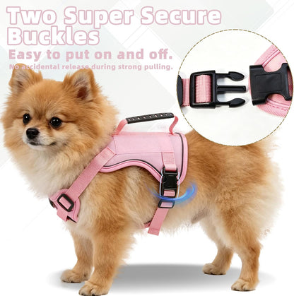 AIITLE No Pull Small Dog Harness Reflective Adjustable Vest, Pink XS