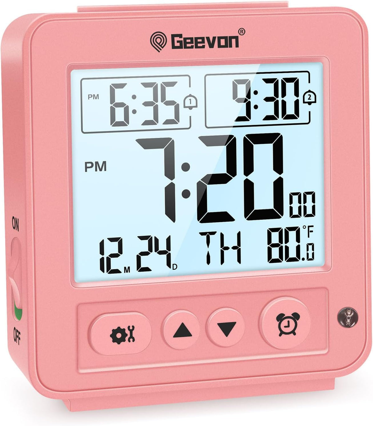 Smart Night Light Small Digital Alarm Clock with 2 Increasing Beep Alarm, Indoor Temperature, Battery Operated Travel Clock for Bedroom, Bedside, Desk(Pink)