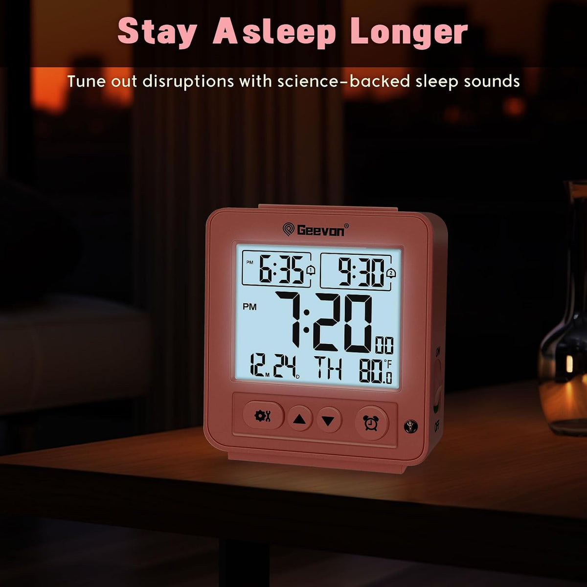 Smart Night Light Small Digital Alarm Clock with 2 Increasing Beep Alarm, Indoor Temperature, Battery Operated Travel Clock for Bedroom, Bedside, Desk(Pink)