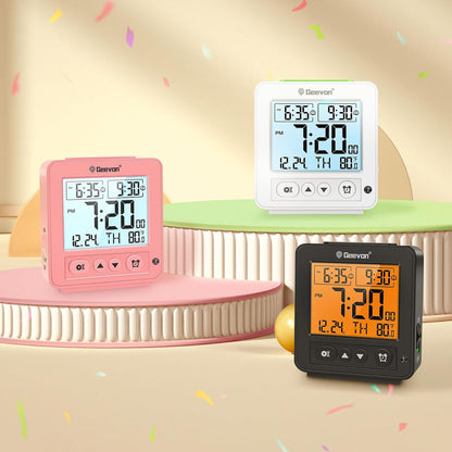 Smart Night Light Small Digital Alarm Clock with 2 Increasing Beep Alarm, Indoor Temperature, Battery Operated Travel Clock for Bedroom, Bedside, Desk(Pink)