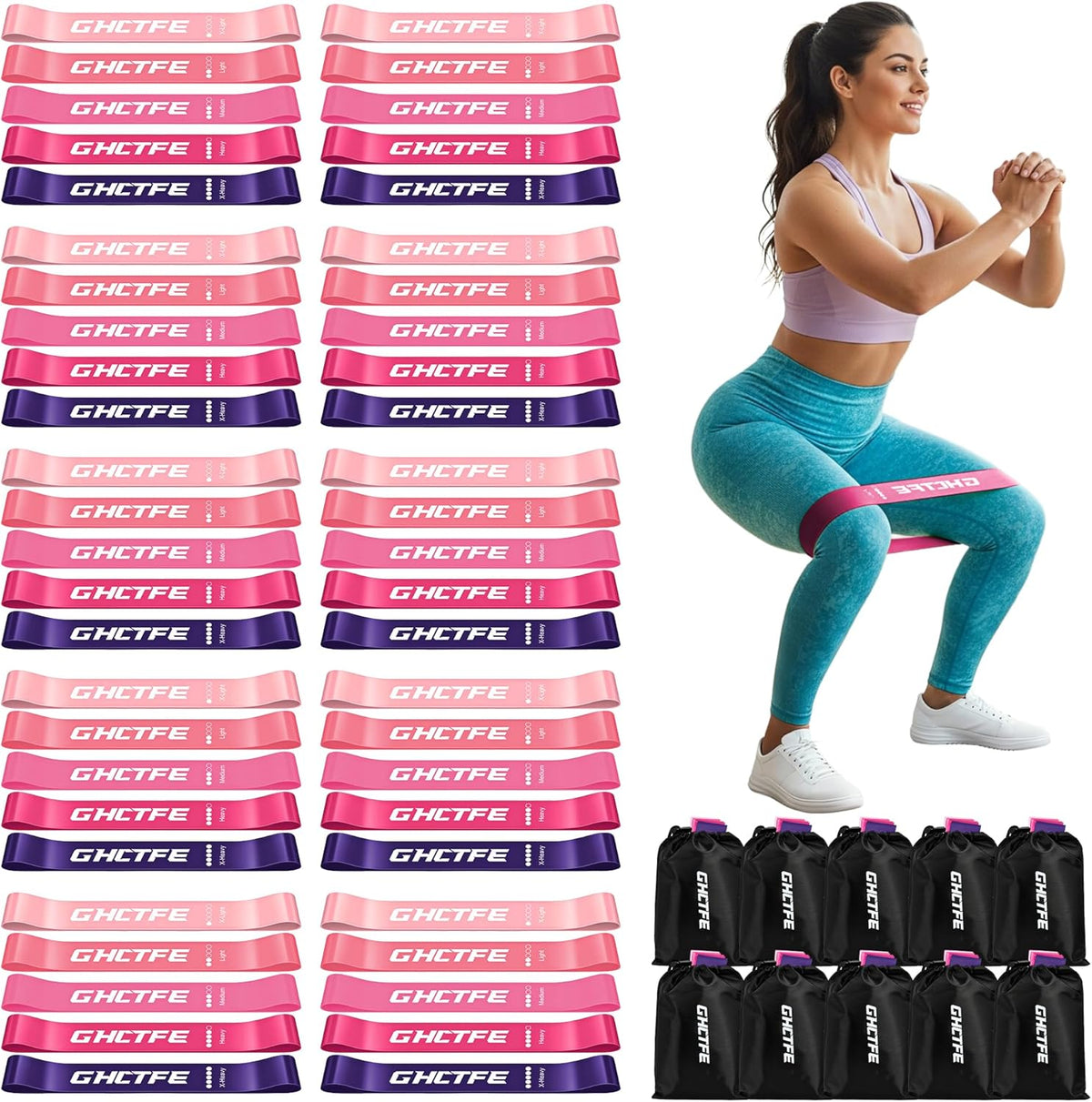 50PCS Resistance Bands Bulk Pack for Gym Studios, Trainers & Schools, 10 Mini Bands Sets, 5 Levels Color-Coded Durable Loop Exercise Bands for Pilates, Yoga, Rehab, Gift for Team Fitness
