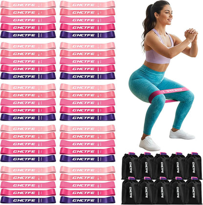 50PCS Resistance Bands Bulk Pack for Gym Studios, Trainers & Schools, 10 Mini Bands Sets, 5 Levels Color-Coded Durable Loop Exercise Bands for Pilates, Yoga, Rehab, Gift for Team Fitness