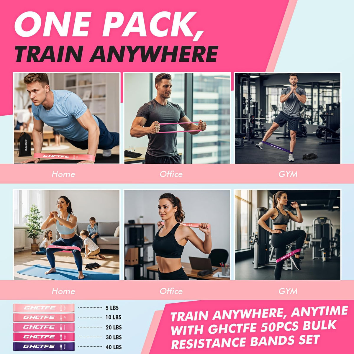 50PCS Resistance Bands Bulk Pack for Gym Studios, Trainers & Schools, 10 Mini Bands Sets, 5 Levels Color-Coded Durable Loop Exercise Bands for Pilates, Yoga, Rehab, Gift for Team Fitness