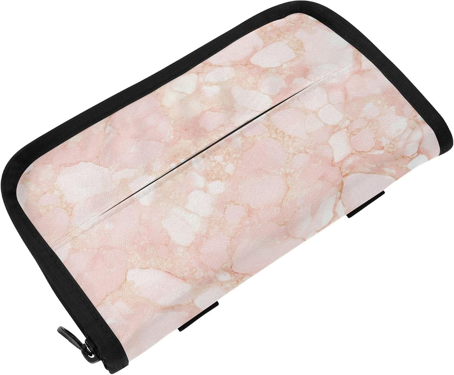 Hanging refillable visor tissue holder napkin holder sun visor with Adjustable straps & zipper Refillable tissue dispenser for vehicle Peach Gold Irregular Marble