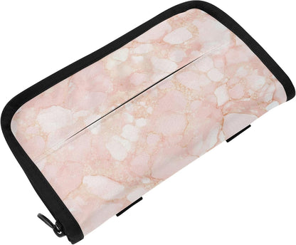 Hanging refillable visor tissue holder napkin holder sun visor with Adjustable straps & zipper Refillable tissue dispenser for vehicle Peach Gold Irregular Marble