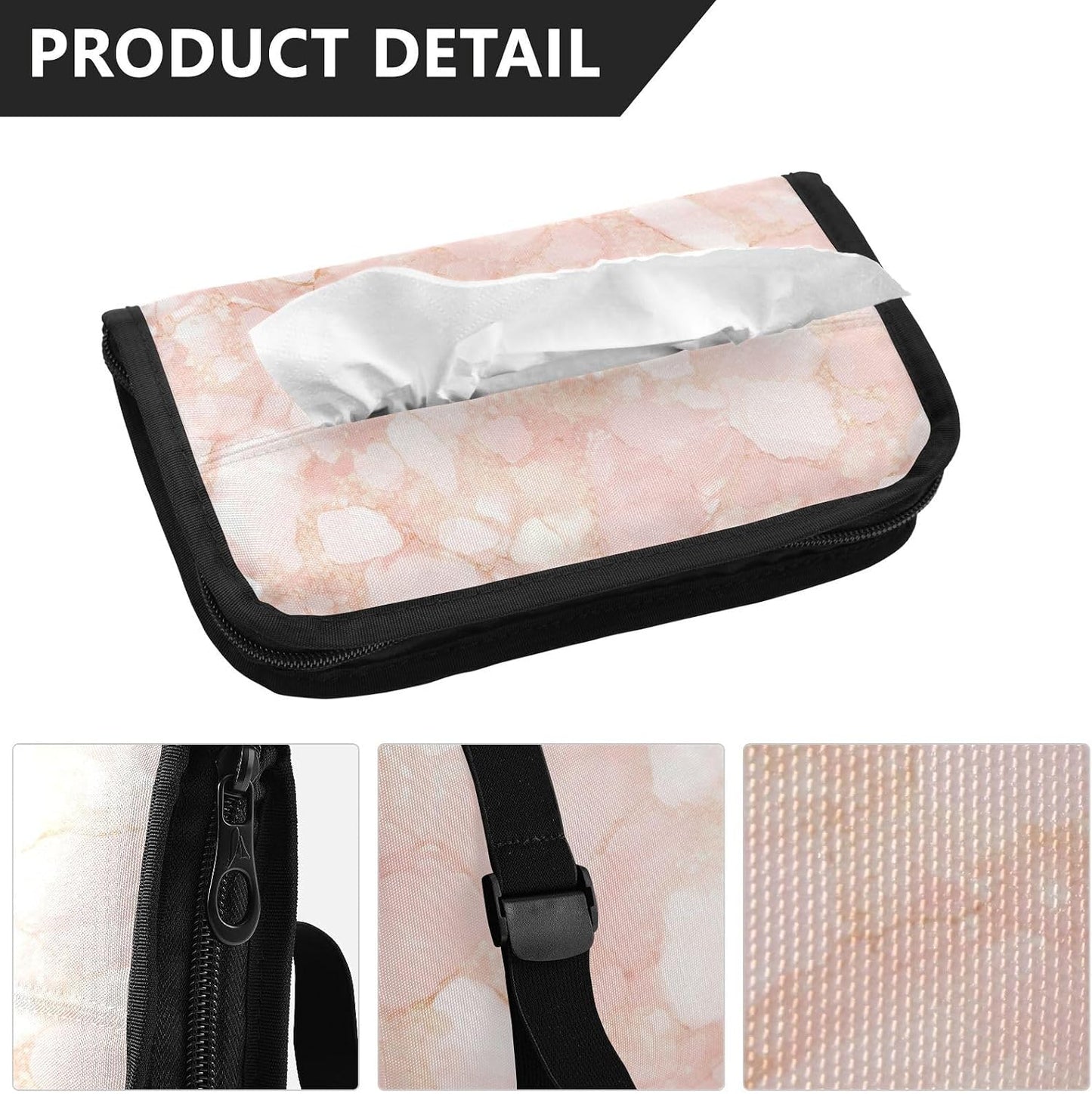 Hanging refillable visor tissue holder napkin holder sun visor with Adjustable straps & zipper Refillable tissue dispenser for vehicle Peach Gold Irregular Marble