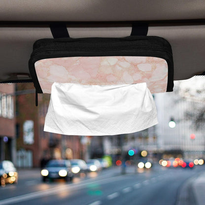 Hanging refillable visor tissue holder napkin holder sun visor with Adjustable straps & zipper Refillable tissue dispenser for vehicle Peach Gold Irregular Marble