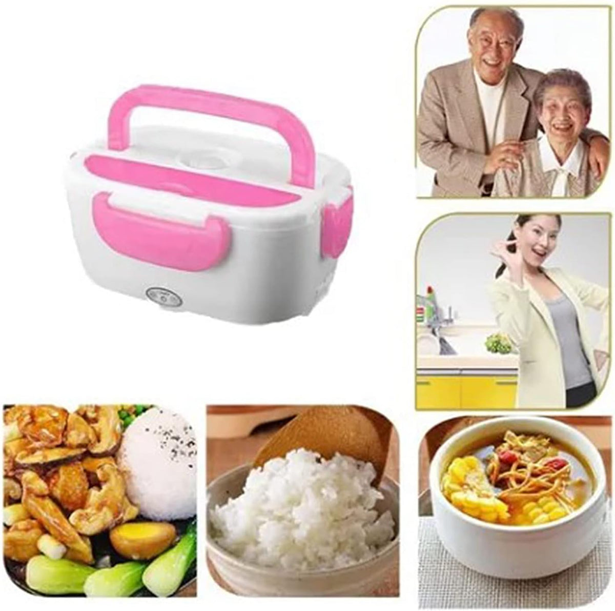 Electric Lunch Box, Portable Food Warmer and Heater Lunch Box for Home Kitchen Travel with Spoon, Liner, Dish Box, Pink 110V US Plug