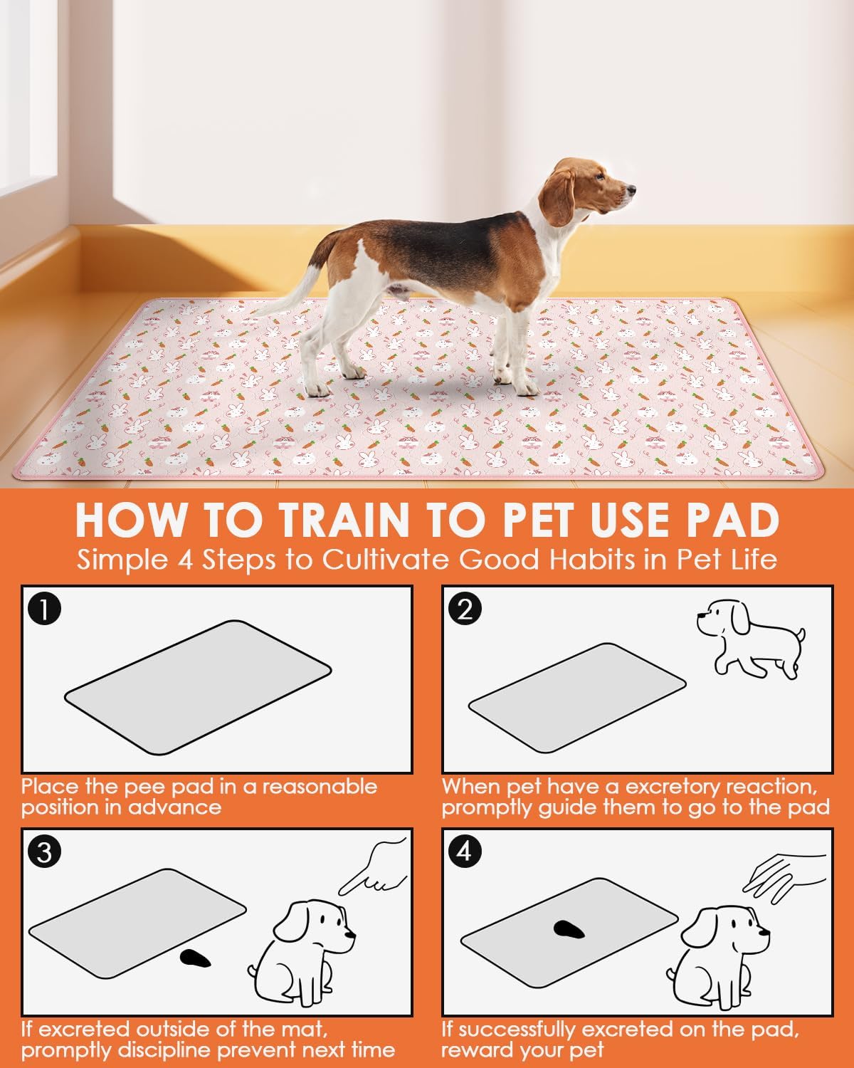 3‑Pack Guinea Pig Cage Liners, 47''X24'' Pet Pee Pad Bedding, Pink