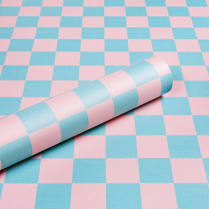 Checkered Wallpaper Blue and Pink Plaid Wallpaper Stick and Peel Checkerboard Removable Wall Paper Girls Room Blue Pink Checkered Contact Paper for Countertops Kitchen Cabinets 17.5in×10ft