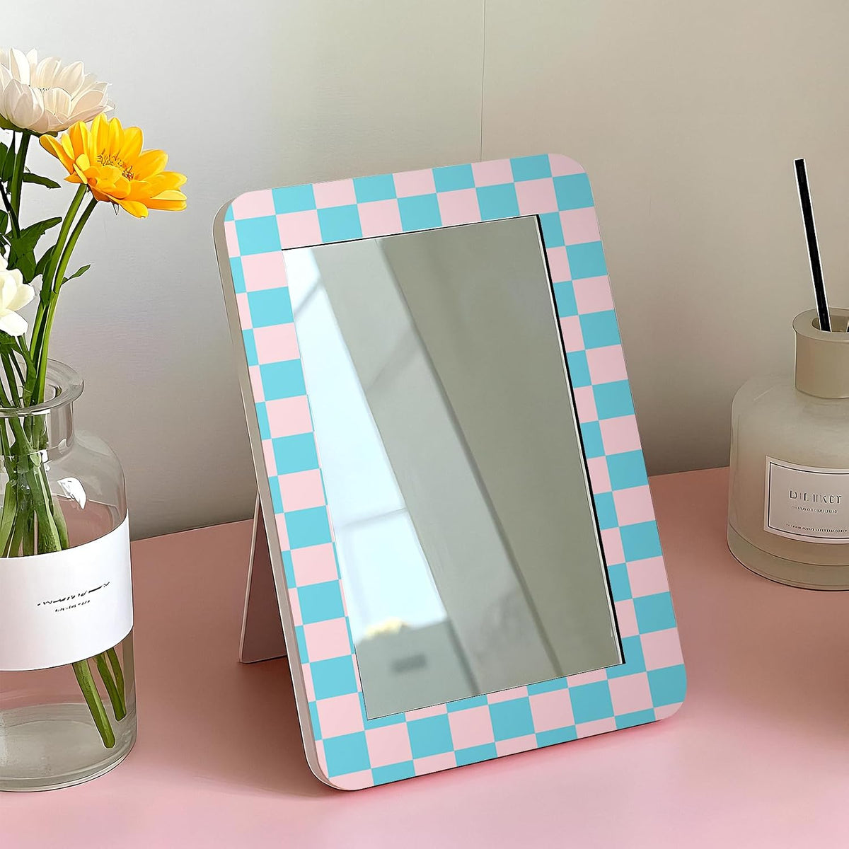 Checkered Wallpaper Blue and Pink Plaid Wallpaper Stick and Peel Checkerboard Removable Wall Paper Girls Room Blue Pink Checkered Contact Paper for Countertops Kitchen Cabinets 17.5in×10ft
