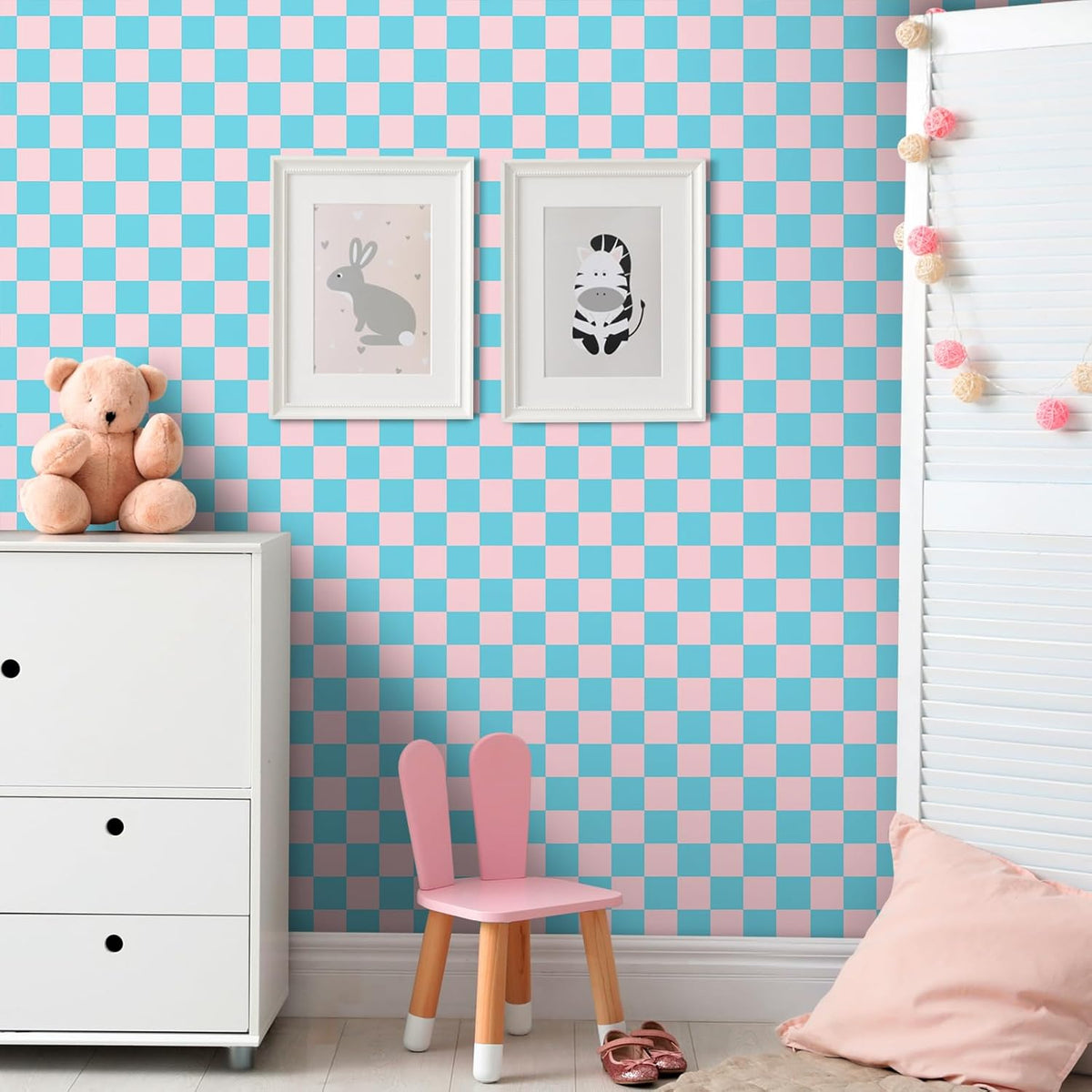 Checkered Wallpaper Blue and Pink Plaid Wallpaper Stick and Peel Checkerboard Removable Wall Paper Girls Room Blue Pink Checkered Contact Paper for Countertops Kitchen Cabinets 17.5in×10ft