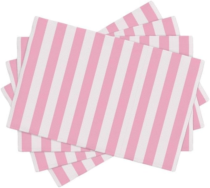 Stripe Placemat Set, Vertical Pink White Stripes Pattern Home Decor Linen Table Mats for Dining Room Kitchens Party Cafe Festive Banquet Wedding Decor, 18" L x 12" W【4 PCS】