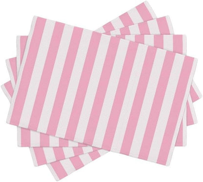 Stripe Placemat Set, Vertical Pink White Stripes Pattern Home Decor Linen Table Mats for Dining Room Kitchens Party Cafe Festive Banquet Wedding Decor, 18" L x 12" W【4 PCS】