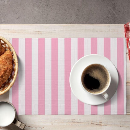 Stripe Placemat Set, Vertical Pink White Stripes Pattern Home Decor Linen Table Mats for Dining Room Kitchens Party Cafe Festive Banquet Wedding Decor, 18" L x 12" W【4 PCS】