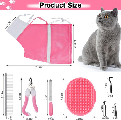 10PCS Cat Bathing Bag Adjustable Shower Washing Net Grooming Set