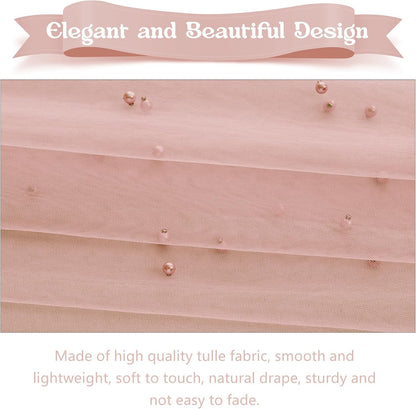 12 Pack 10FT Pearl Table Runner 30x120 Inch Dusty Pink Tulle Fabric Boho Rustic Sheer Table Runners Lace Table Cloth for Wedding Bridal Shower Birthday Party Arch Veil Dessert Table Decor (Dusty Pink)