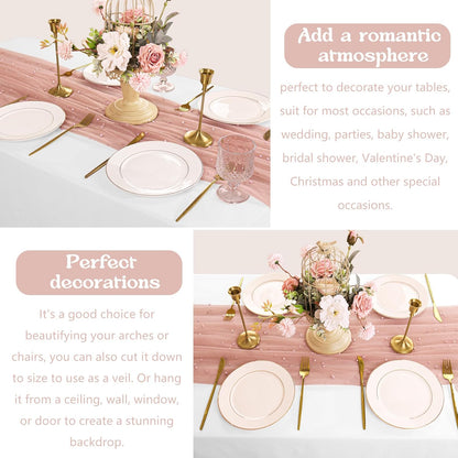 12 Pack 10FT Pearl Table Runner 30x120 Inch Dusty Pink Tulle Fabric Boho Rustic Sheer Table Runners Lace Table Cloth for Wedding Bridal Shower Birthday Party Arch Veil Dessert Table Decor (Dusty Pink)