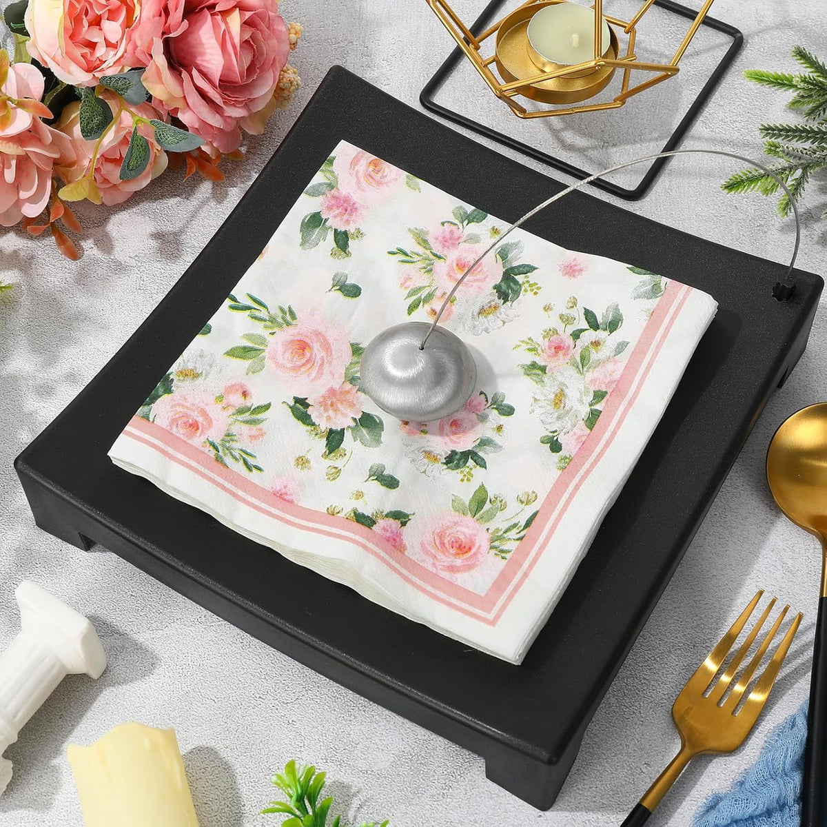 80 Pack Floral Paper Napkins Disposable Wedding Luncheon Napkins Watercolor Pink Flower Blossom Dessert Dinner Hand Napkin for Tea Birthday Party Bridal Shower Table Supplies