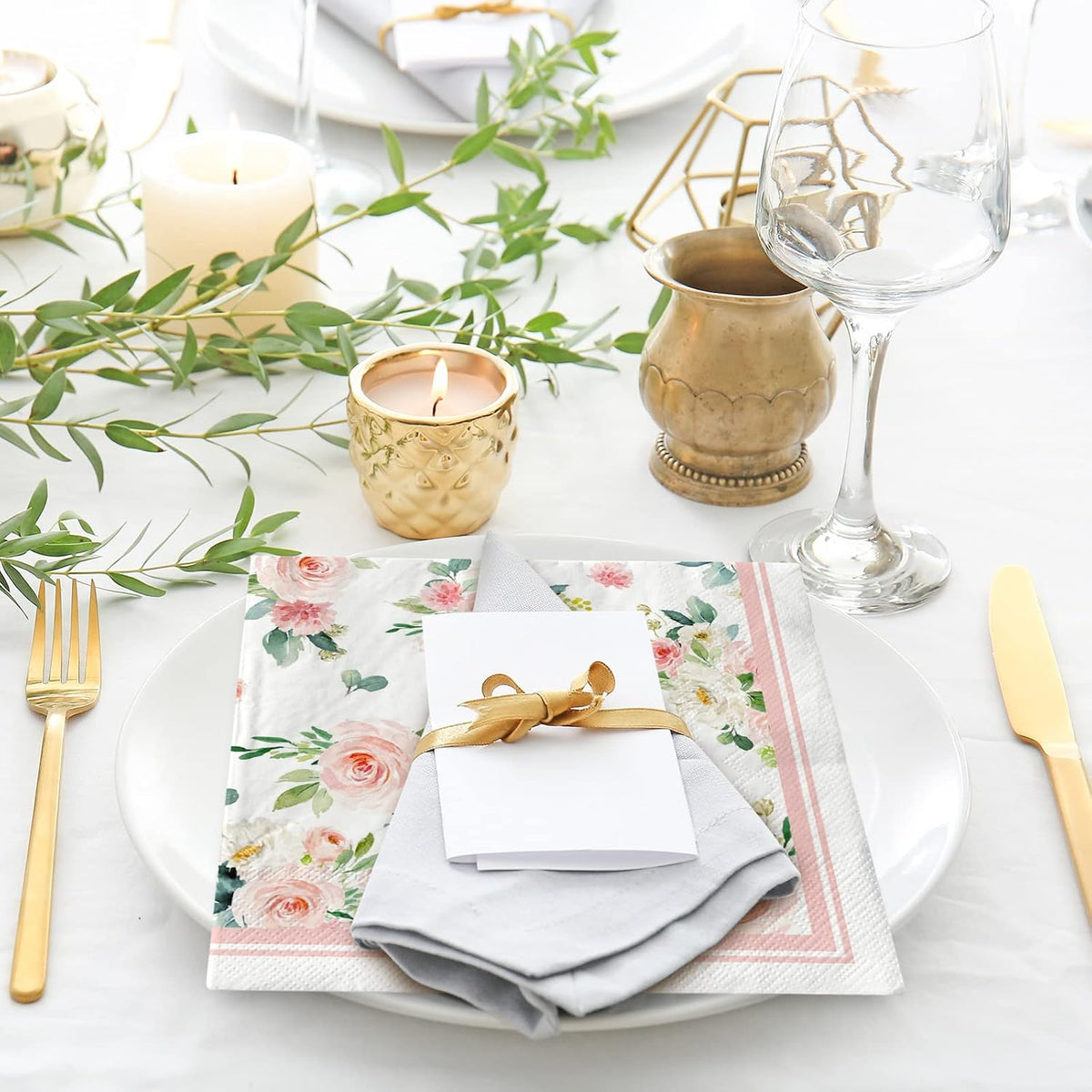 80 Pack Floral Paper Napkins Disposable Wedding Luncheon Napkins Watercolor Pink Flower Blossom Dessert Dinner Hand Napkin for Tea Birthday Party Bridal Shower Table Supplies