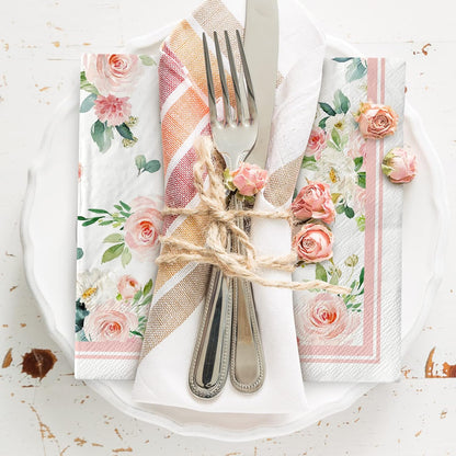 80 Pack Floral Paper Napkins Disposable Wedding Luncheon Napkins Watercolor Pink Flower Blossom Dessert Dinner Hand Napkin for Tea Birthday Party Bridal Shower Table Supplies