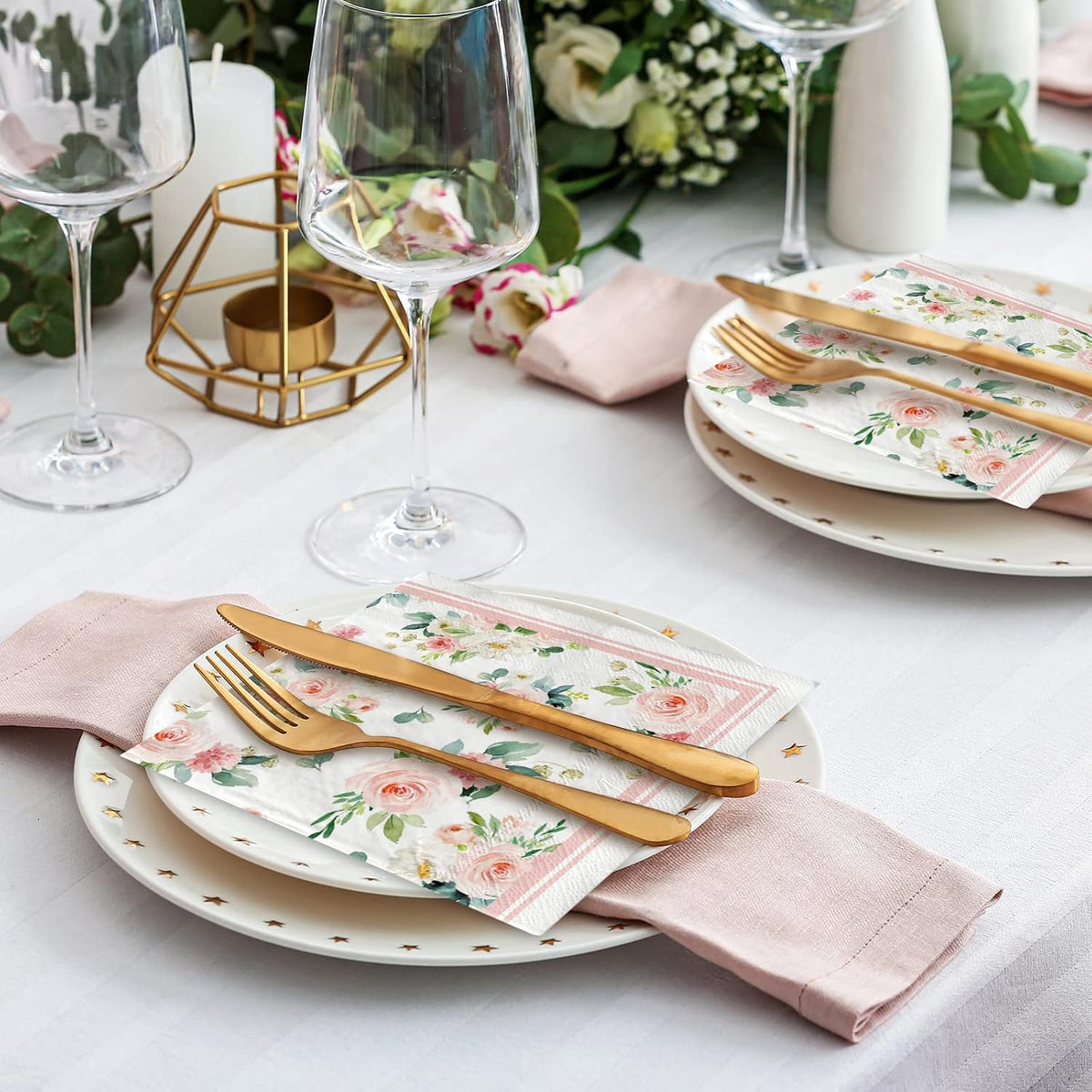 80 Pack Floral Paper Napkins Disposable Wedding Luncheon Napkins Watercolor Pink Flower Blossom Dessert Dinner Hand Napkin for Tea Birthday Party Bridal Shower Table Supplies