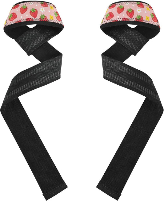 Cute Strawberries Pink Weight Lifting Straps with Neoprene Cushioned Wrist Padded for Weightlifting
