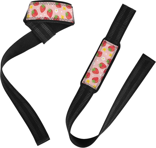 Cute Strawberries Pink Weight Lifting Straps with Neoprene Cushioned Wrist Padded for Weightlifting