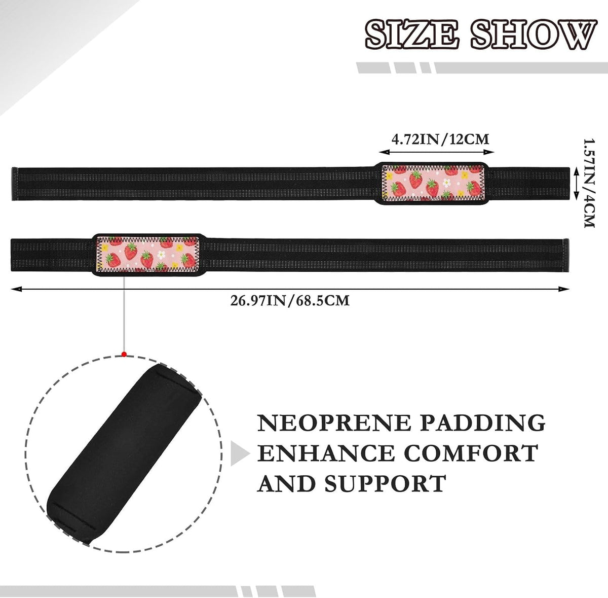 Cute Strawberries Pink Weight Lifting Straps with Neoprene Cushioned Wrist Padded for Weightlifting