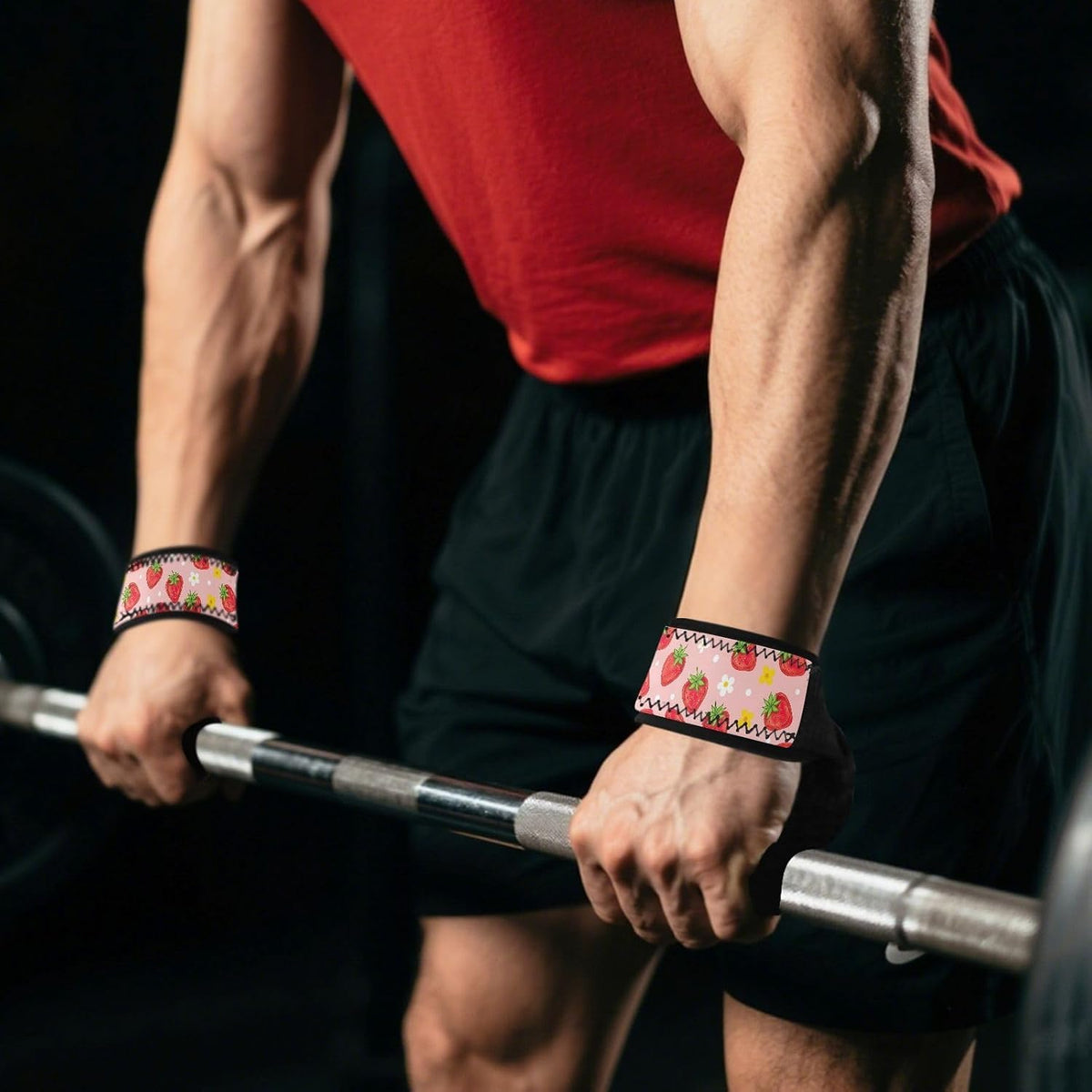 Cute Strawberries Pink Weight Lifting Straps with Neoprene Cushioned Wrist Padded for Weightlifting