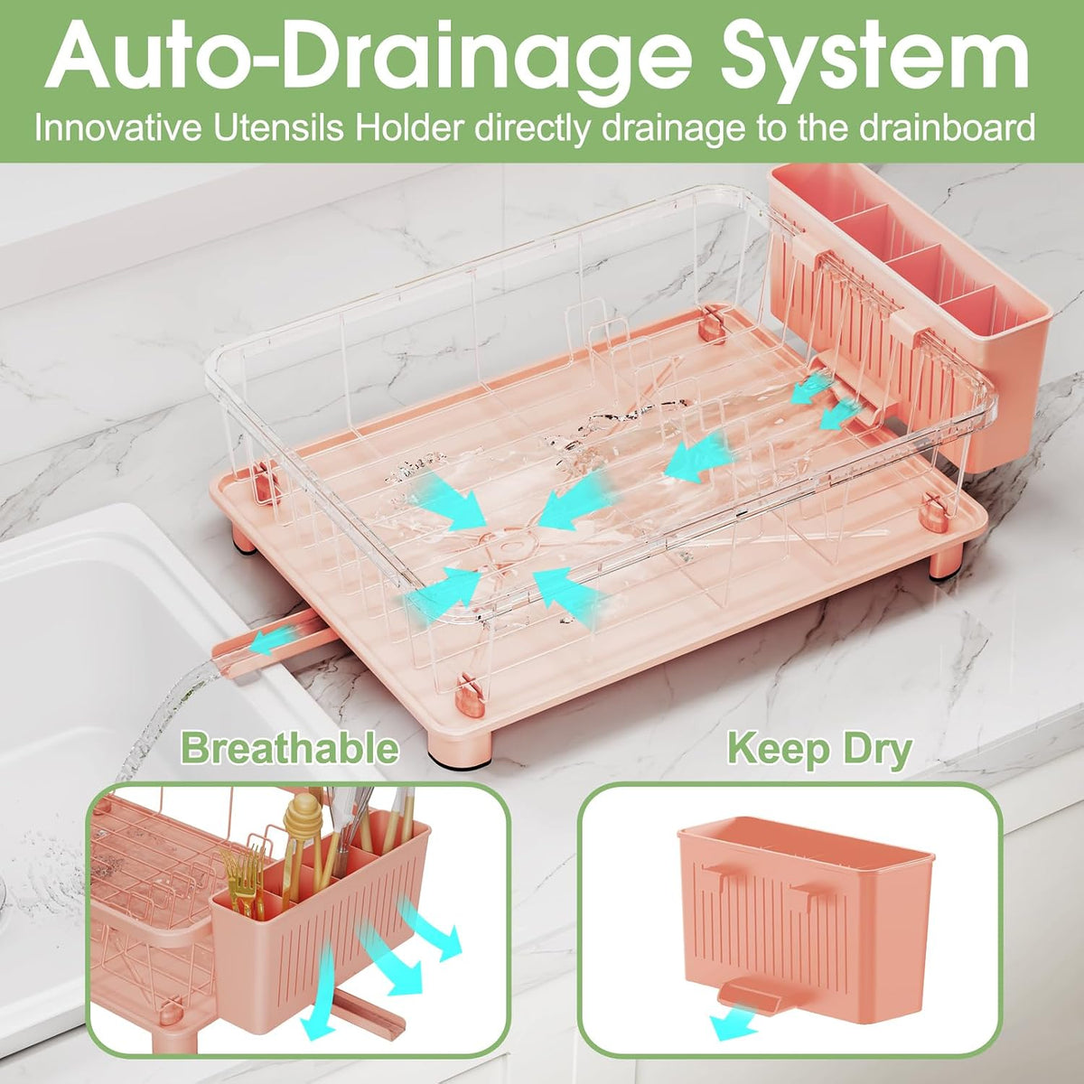 Dish Drying Rack for Kitchen Counter, 16.2" L x 12.5" W, Pink