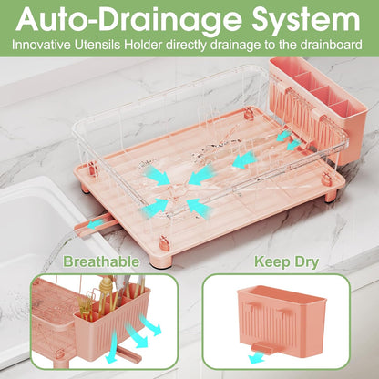Dish Drying Rack for Kitchen Counter, 16.2" L x 12.5" W, Pink