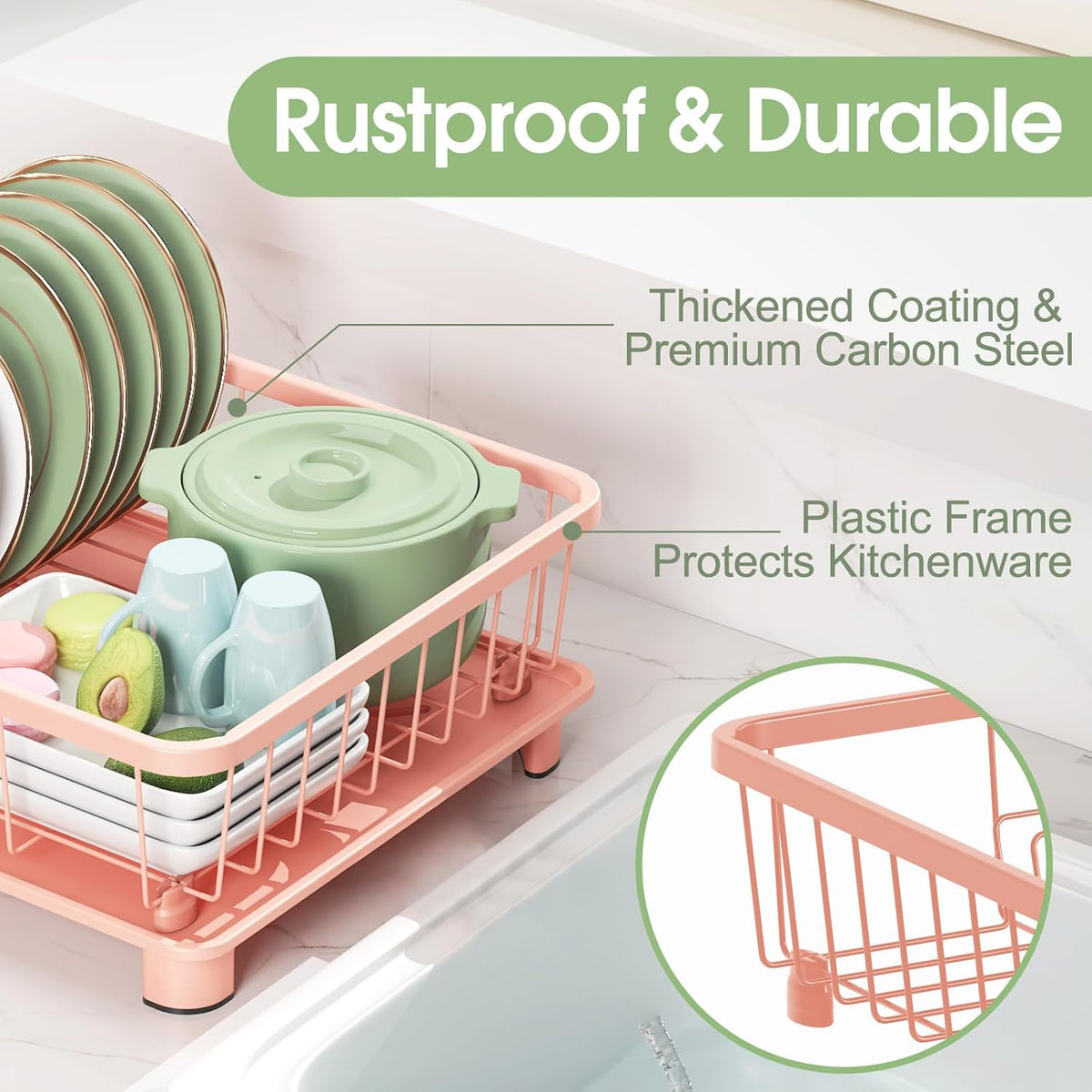 Dish Drying Rack for Kitchen Counter, 16.2" L x 12.5" W, Pink