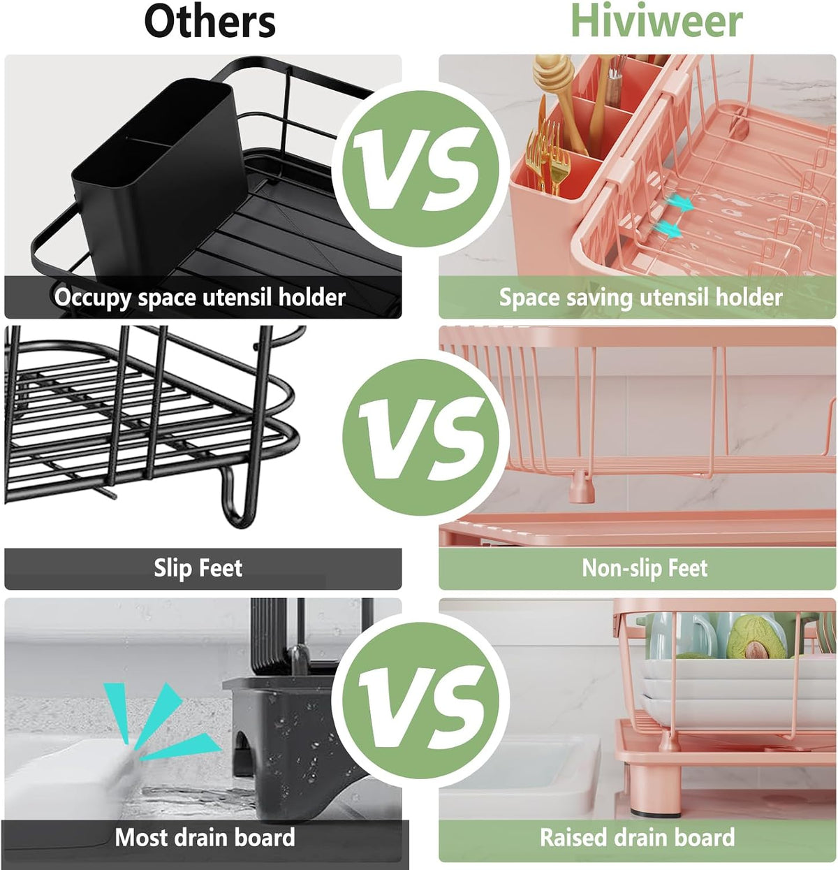 Dish Drying Rack for Kitchen Counter, 16.2" L x 12.5" W, Pink