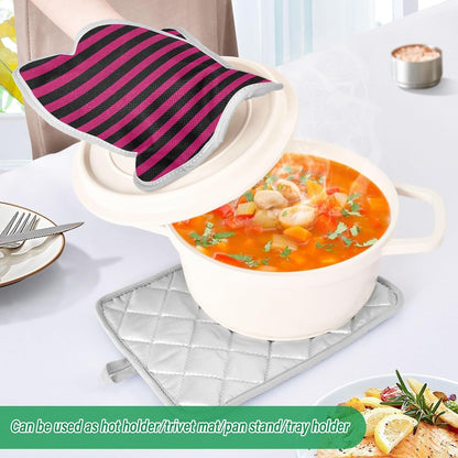 Pot Holder 2 Pack Set Hot Pads Potholders with Pockets Heat Resistant Square Quilted Oven Hot Pads Trivets for Kitchen Cooking Baking Pink Black Stripes