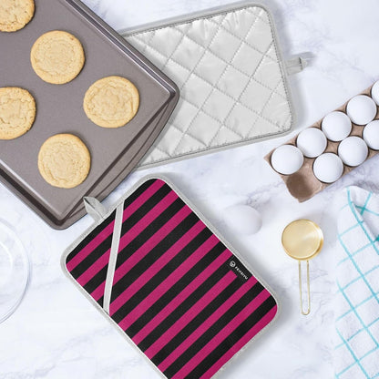 Pot Holder 2 Pack Set Hot Pads Potholders with Pockets Heat Resistant Square Quilted Oven Hot Pads Trivets for Kitchen Cooking Baking Pink Black Stripes