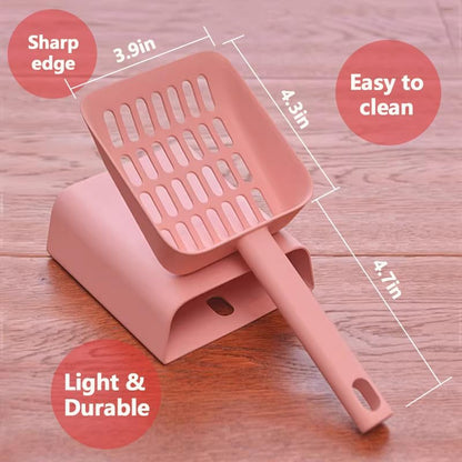 2 in 1 Cat Litter Scoop with Holder Stand Cat Stuff Cat Scooper for Litter Box Cat Accessories Cat Supplies Kitty Pink