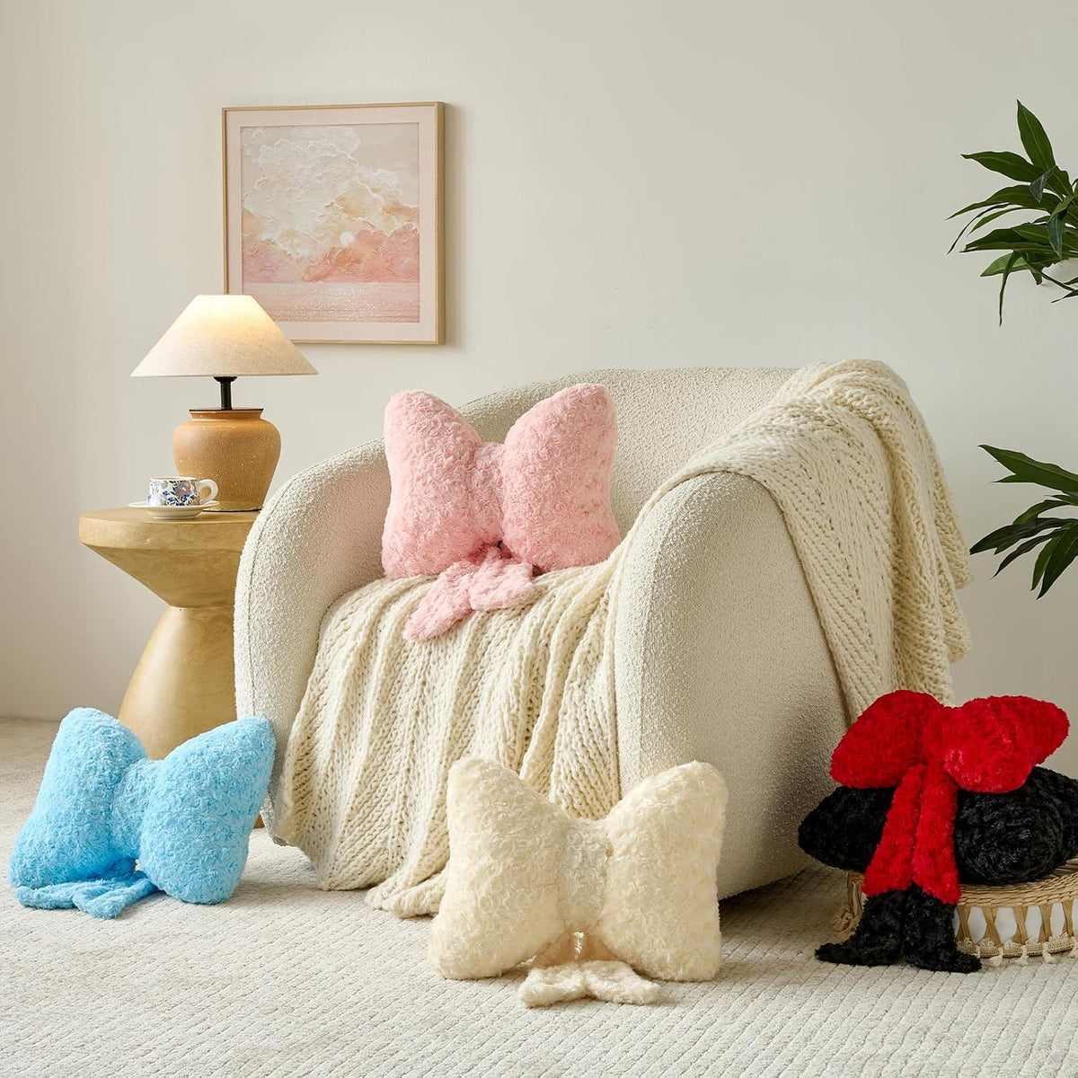 Bow Pillow, Decorative Throw Pillows Soft Plush (Pink, Small-12 Inches)