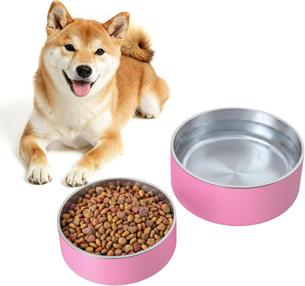 2 Pack Stainless Steel Dog Bowls,Outdoor Dog Water Bowl and Food Bowl,Pink