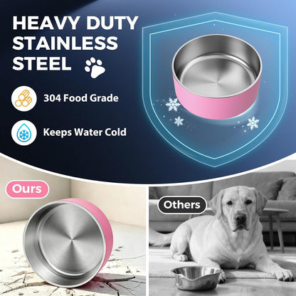2 Pack Stainless Steel Dog Bowls,Outdoor Dog Water Bowl and Food Bowl,Pink