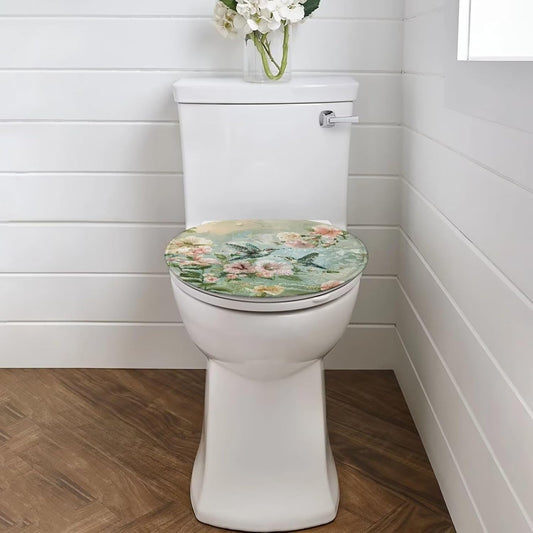 Green Hummingbird Toilet Seat Covers - Pink Flower Sets for Oblong & Round Toilets