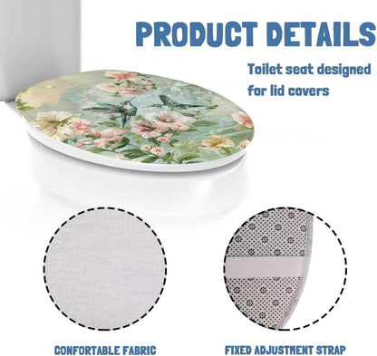 Green Hummingbird Toilet Seat Covers - Pink Flower Sets for Oblong & Round Toilets