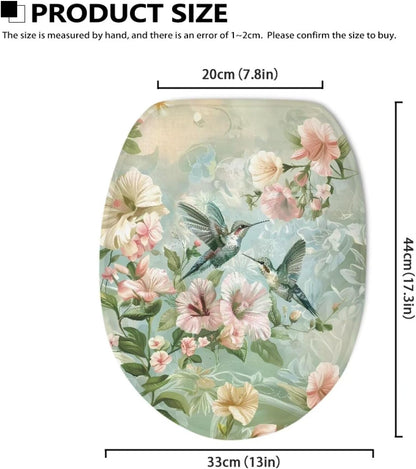 Green Hummingbird Toilet Seat Covers - Pink Flower Sets for Oblong & Round Toilets