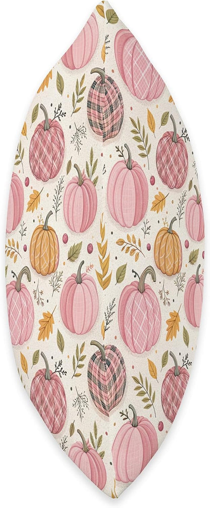 Pink Pumpkins, Fall Leaves, Plaid, Autumn Season Decoration Throw Pillow