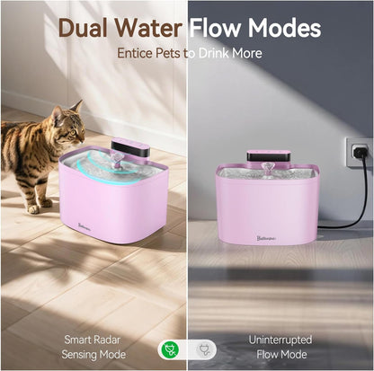 Cat Water Fountain, Battery Operated Wireless Cat Fountain, 122oz/3.6L Pumpless Water Fountains for Cats Indoor with Stainless Steel Tray, Dog and Pet Water Fountain (Pink, Fountain+8 Fliters)