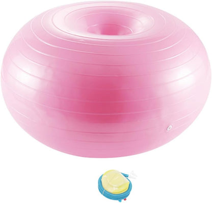 Donut Workout Ball Inflatable PVC Stability Exercise Ball with Air Pump Thickened Explosion-Proof for Balance and Strength Training Light Pink