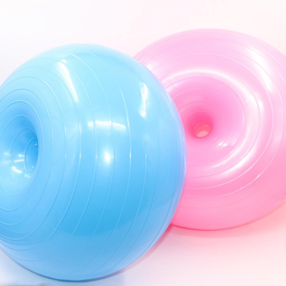 Donut Workout Ball Inflatable PVC Stability Exercise Ball with Air Pump Thickened Explosion-Proof for Balance and Strength Training Light Pink