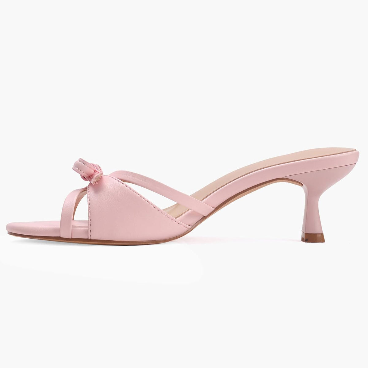 Women’s Round Open Toe Heeled Sandals Bow Knot Low Kitten Heels Comfortable Slip On Slides Wedding Dress Slipper Pumps Shoes