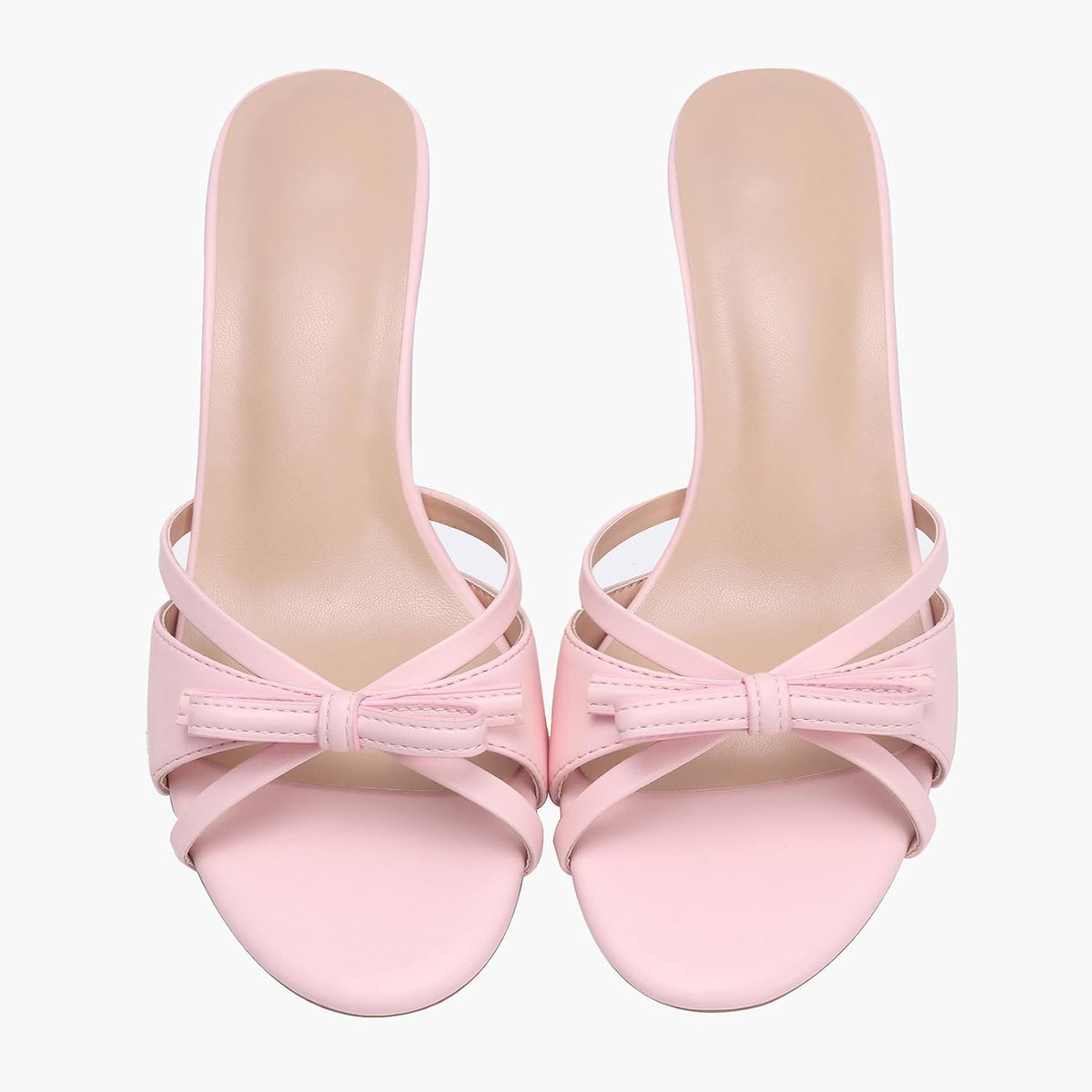 Women’s Round Open Toe Heeled Sandals Bow Knot Low Kitten Heels Comfortable Slip On Slides Wedding Dress Slipper Pumps Shoes