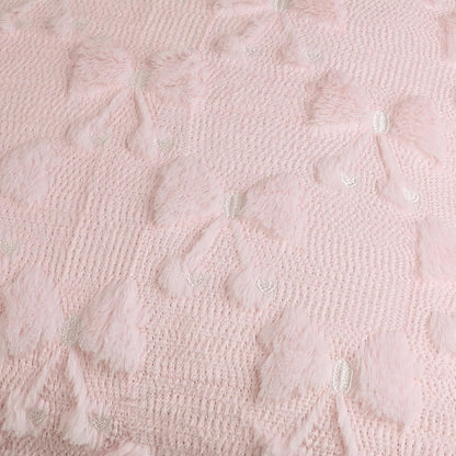 Pink Bow and Cherry Pillow Covers Set of 2, Soft Plush Faux Fur Jacquard 18x18 inch, Coquette Preppy Room Decor for Girls，Home Decorative Pillow Covers for Bedroom, Living Room (No Insert)